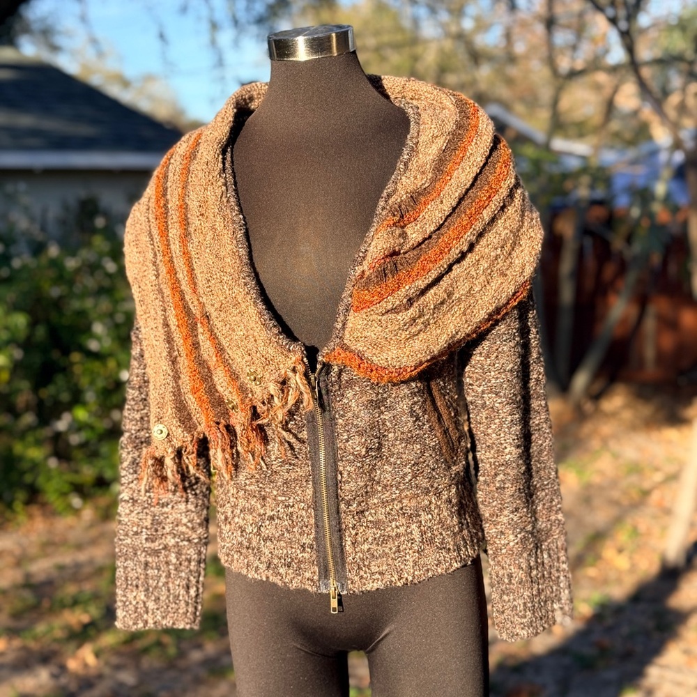 2000s Y2K Curio Earth Tone Boho Shawl Sweater